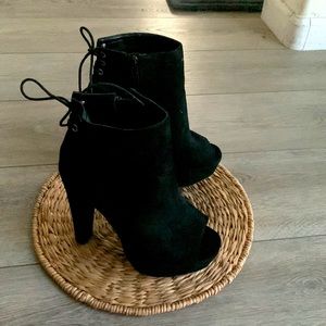 Black peep toe stiletto booties